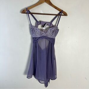 Adore Me Elegant Purple Lace Babydoll Lingerie Size 34C Toe Back Feminine Sheer